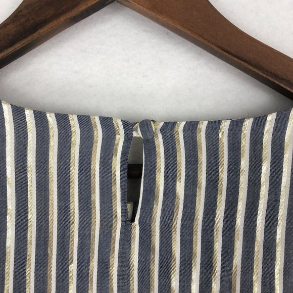 Eva Franco Women's Size 6 Blue White Gold Lurex Striped Tie Front Blouse - Picture 11 of 11